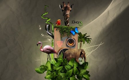 audio jungle animals - entertainment, jungle animal, abstract, green wallpaper, cool, 3d, fantasy, other