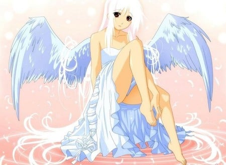 Pure - angel, fallen feathers, anime, white wings, white hair, pure