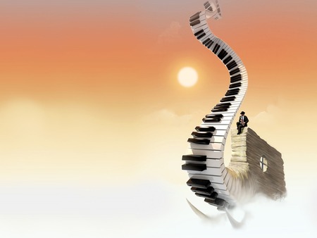 Jazz - piano, abstract, jazz, man, music, piano keys, fantasy, saxophone