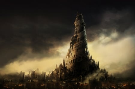 Rising from the Mists - mystic, deforme, war, mists, castle, city, tower, fantasy