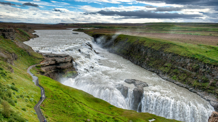 Splendid Waterfalls - people, waterfalls, blue sky, watching, road, splendid