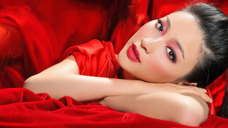 Asian Beauty - lips, glamorous, red, eyes, beauty, makeup, lovely, asian