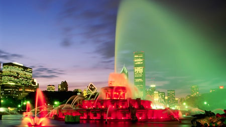 Chicago Laser Show - fountain, chicago, night, laser show, skyscrapers