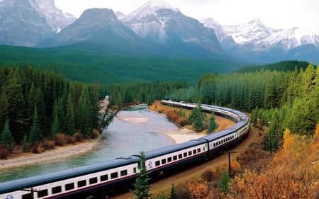 train through the mountains - train, nature, photography, mountains, vehicle