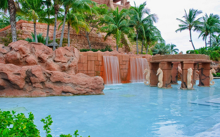 Waterfall - water, waterfall, trees, stone, blue