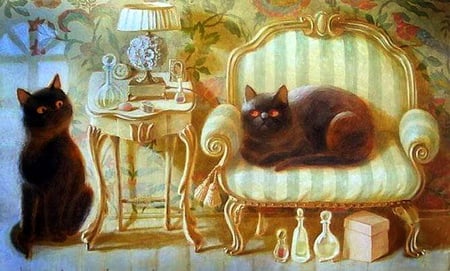 A. Queen. View - kitten, painting, lamp, art, home, cat, a queen