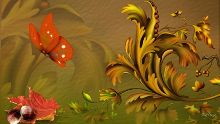 Delightful Autumn - fall, abstract, scroll, nuts, autumn, butterfly, firefox persona, leaves