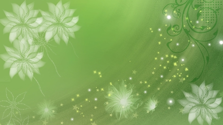 Odyssey in Green - flowers, glow, scroll, green, stars, firefox persona