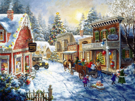 Christmas village - winter, village, christmas, snow