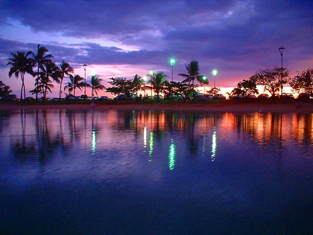 sunset - sunset, nature, purple, waikiki, ocean