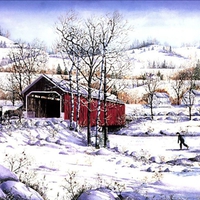 Old Covered Bridge in Winter