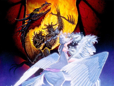 GOOD VERSUS EVIL - devil, abstract, horse, angel, dragon, fantasy