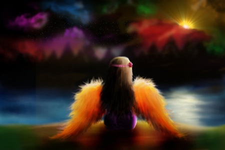 Sweet Little Angel - abstract, colorful, fantasy, girl, angel, sweet