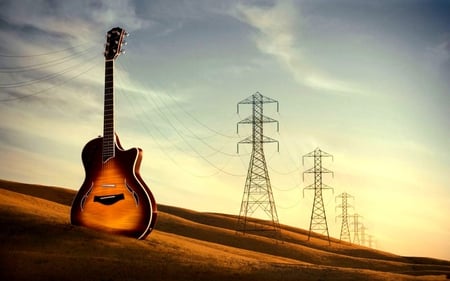 acoustic-vs-electric-guitars - guitar, abstract, music, fantastic, electronic, dreamy, sky