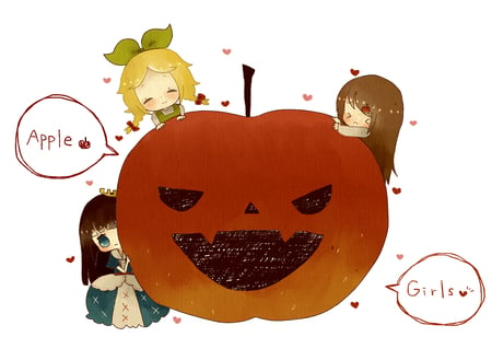 Funny Halloween - anime, cute, chibi, halloween, apple, love