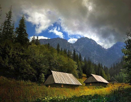 Mountain Huts - picture, mountain, huts, beautiful