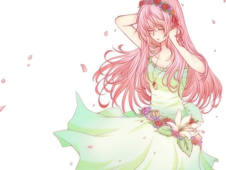 Megurine Luka - aqua, headset, music, anime girl, white, art, cool, petals, aqua eyes, artistic, song, vocaloids, program, vocaloid, beautiful, pink, diva, dress, nice, beauty, singer, black, virtual, pretty, idol, megurine luka, anime, cute, megurine, luka, girl, pink hair, closed eyes, cg, microphone, headphones, blue, flowers, digital, awesome