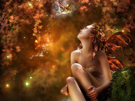 Magical world - fantasy, angel, golden, beautiful