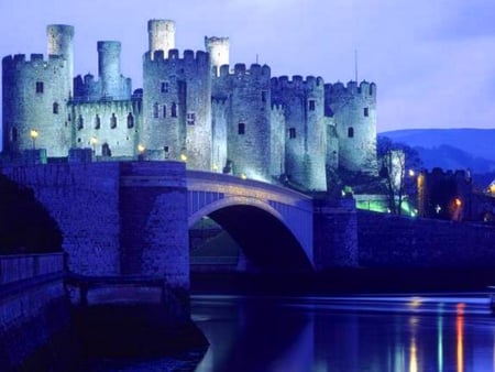 Blue castle - river, water, blue, beautiful, reflection, castle