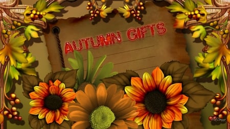 Autumn Gifts - flowers, fall, papr, autumn, brown, orange, firefox persona, leaves