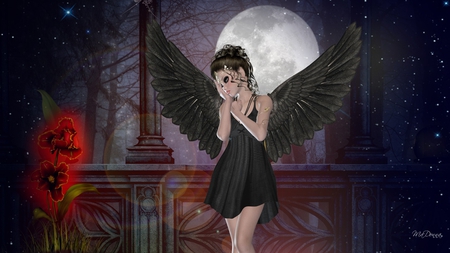 Dark Fairy - moon, glow, night, goth, fairy, flowers, firefox persona, gothic