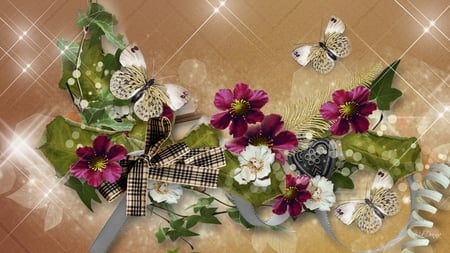 Flowers and Vines - fall, flowers, stars, ribbon, bow, butterfly, firefox persona, ivy, autumn