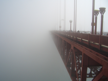 Bridge to the Unknown - fog, traffic, bridge, photography