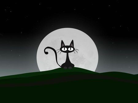 Black Cat - moon, stars, cat, cartoon, night, funny, black, halloween, spooooky