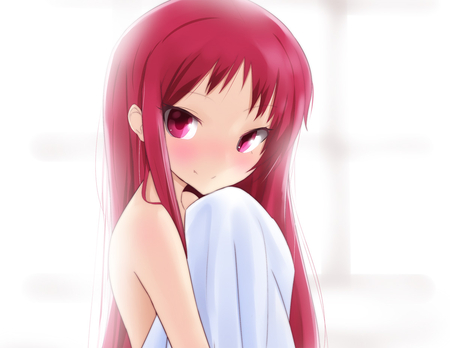 Anime - red hair, anime, white, blush