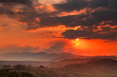 Picture show - sky, clouds, evening, gold, hills, orange, sunset, mist