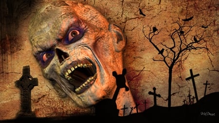 Halloween Scary - scary, graveyard, haunted, crows, ghost, halloween, grave stones, cross, dead tree, firefox persona, ghoul