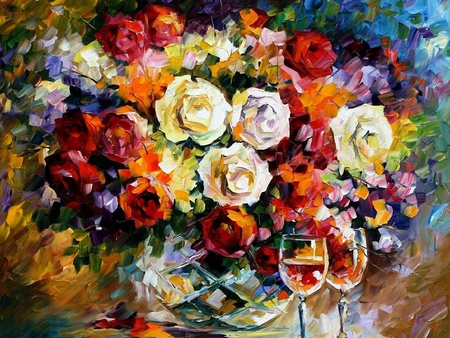 Flower painting - flower, rose, bouquet, painting, art