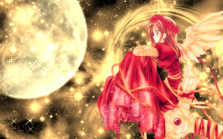 Angel and the Moon - moon, angel, anime, fantasy, other