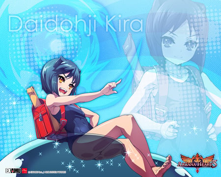 Kira Daidohji - swimsuit, water, backpack, lattice, bubble, spirit, red, blue, kira daiidohji