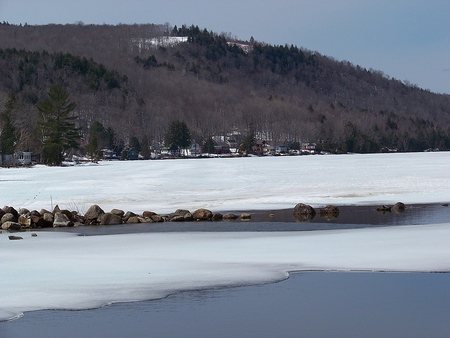 clearwater lake industry, maine - maine, lake, sky, trees, snow, industry, winter