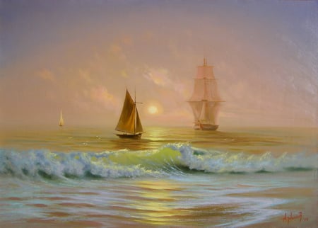 ships at sea - ocean, ship, sail, water, sea, boat, artistic