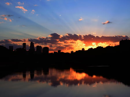 Sun set over Minneapolis - clouds, city, sunset, sky