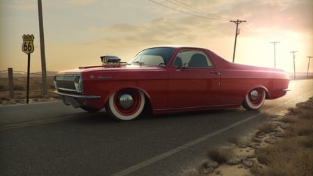 red rims - photography, evening, vehicle, sunset, car, red, auto, dusk, sun, sky