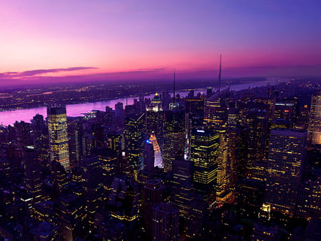 Violet Sunset - new york, sky, sunset, skyscrapers