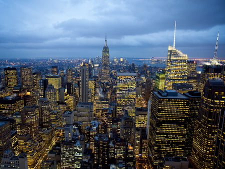 Lighting the Night - city, night, lights, skyscrapers