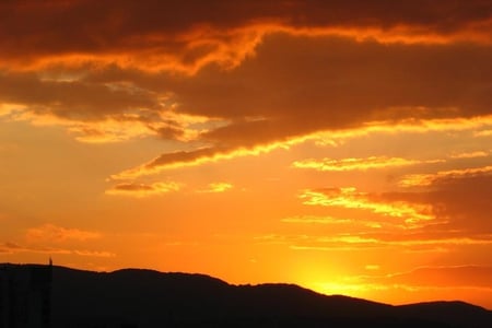 Sunset - clouds, town, beautiful, photography, photo, mountain, sunset, nature, sun, sky, bulgaria