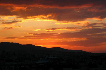 Beautiful Town Sunset - clouds, beutiful, town, photography, gold, city, photo, mountain, sunset, nature, sun, sky, bulgaria