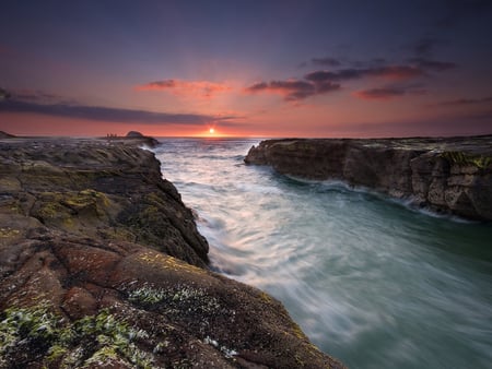 Light at the Edge - evening, sunset, ocean, rocks