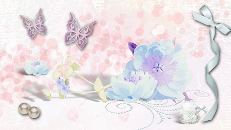 Pretty in Pastel - abstract, pearls, blue, butterflies, pink, firefox persona, flowers, butterfly, ribbon, bow, pastel