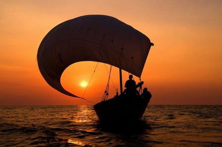 wonderful  sunset - sailboat, amazing, sunset, sea