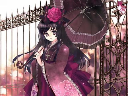 Purple Umbrella - women, anime, umbrella, purple