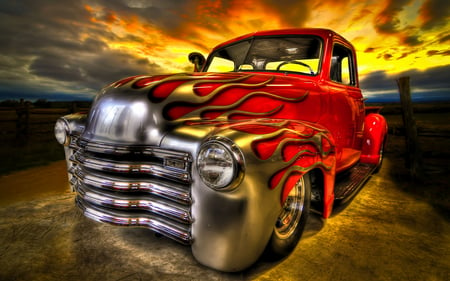 Hot Paint - flames, hot, enhanced, pick, truck, rod, fiery, glowing, car show, hot rod, paint job, up, screaming, hdr