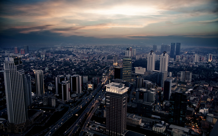 Sunset City - city, architecture, modern, sunset