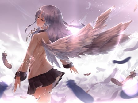 Angel Beats - woman, hot, lips, angel, hair, eyes, legs, face, painting, art, anime, sexy, lady, skirt, girl, drawing, beautiful, babe