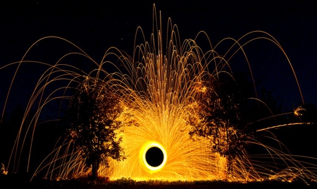 black hole fountain - firey, abstract, fountain, gold, hole, light, fireworks